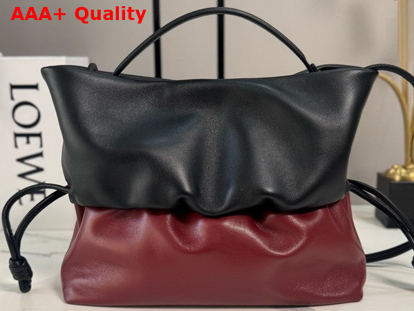 Loewe Flamenco Rolled Bag in Bicolour Mellow Nappa Lambskin Black and Copper Red Replica