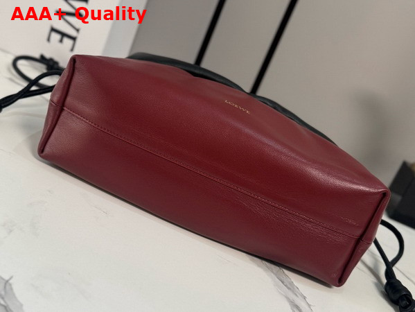 Loewe Flamenco Rolled Bag in Bicolour Mellow Nappa Lambskin Black and Copper Red Replica