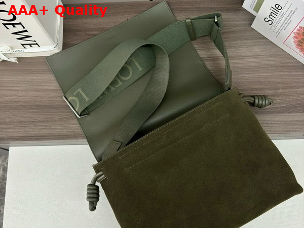 Loewe Flamenco Satchel in Suede Calfskin Olive Replica