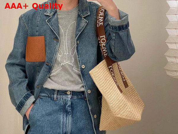 Loewe Fold Shopper in Raffia Natural Tan Replica