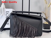 Loewe Fringe Small Puzzle Bag in Classic Calfskin Black and Dark Chestnut Replica