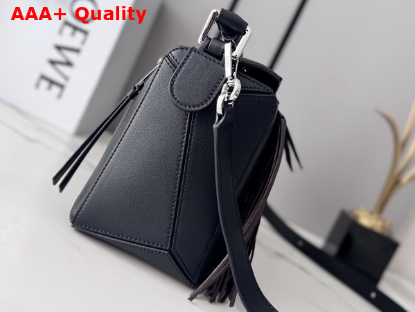 Loewe Fringe Small Puzzle Bag in Classic Calfskin Black and Dark Chestnut Replica