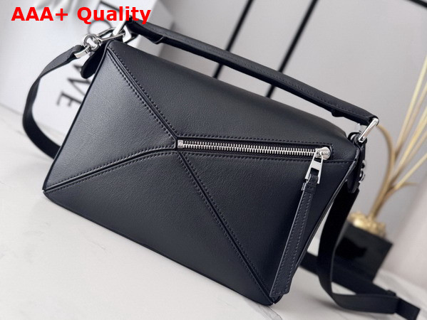 Loewe Fringe Small Puzzle Bag in Classic Calfskin Black and Dark Chestnut Replica