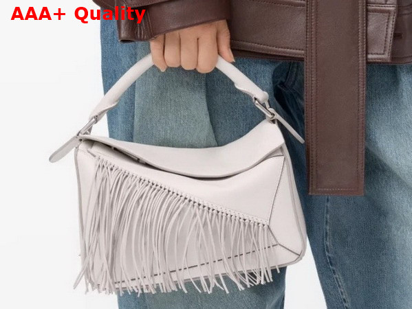Loewe Fringe Small Puzzle Bag in Soft White Classic Calfskin Replica