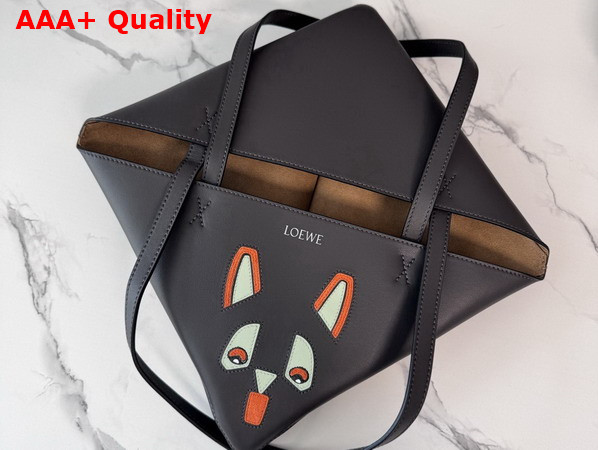 Loewe Futurist Cat Medium Puzzle Fold Tote in Nappa Calfskin Dark Taupe Replica