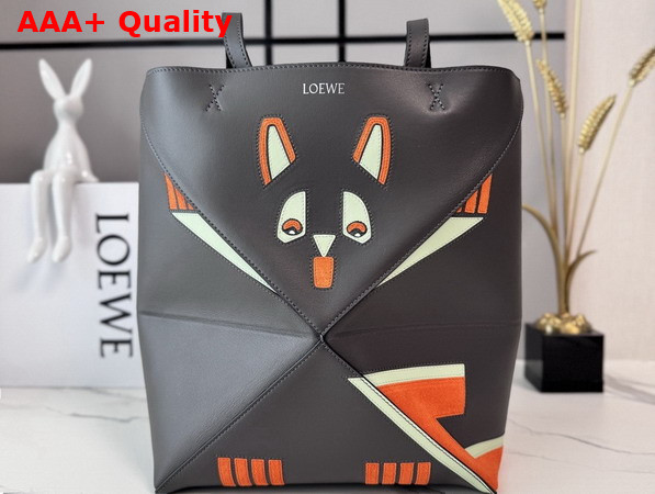 Loewe Futurist Cat Medium Puzzle Fold Tote in Nappa Calfskin Dark Taupe Replica