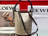 Loewe Gate Bucket Handle Bag in Anagram Linen and Calfskin Natural Black Replica