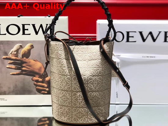 Loewe Gate Bucket Handle Bag in Anagram Linen and Calfskin Natural Black Replica
