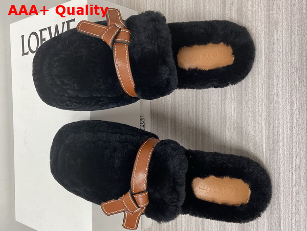 Loewe Gate Mule in Shearling Soft Black Tan Replica
