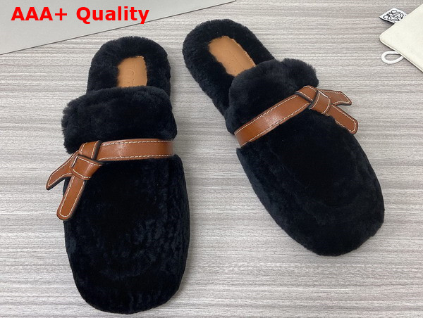 Loewe Gate Mule in Shearling Soft Black Tan Replica