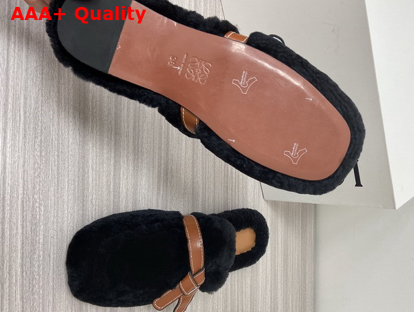 Loewe Gate Mule in Shearling Soft Black Tan Replica