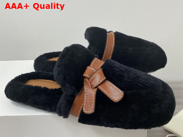 Loewe Gate Mule in Shearling Soft Black Tan Replica