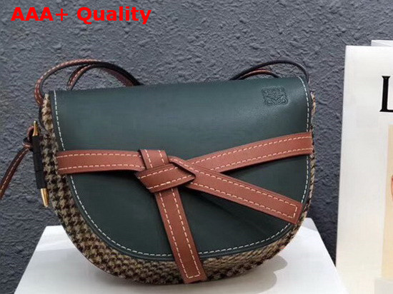 Loewe Gate Small Bag in Green Calf Leather and Tweed Replica