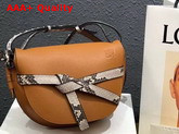 Loewe Gate Small Bag in Light Caramel Grained Calf Leather with Python Details Replica