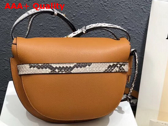 Loewe Gate Small Bag in Light Caramel Grained Calf Leather with Python Details Replica