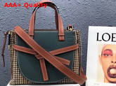 Loewe Gate Top Handle Small Bag in Green Classic Calf Leather and Tweed Replica