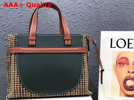 Loewe Gate Top Handle Small Bag in Green Classic Calf Leather and Tweed Replica