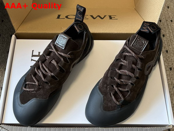 Loewe Grip Sneaker in Calfskin Suede Dark Brown Replica