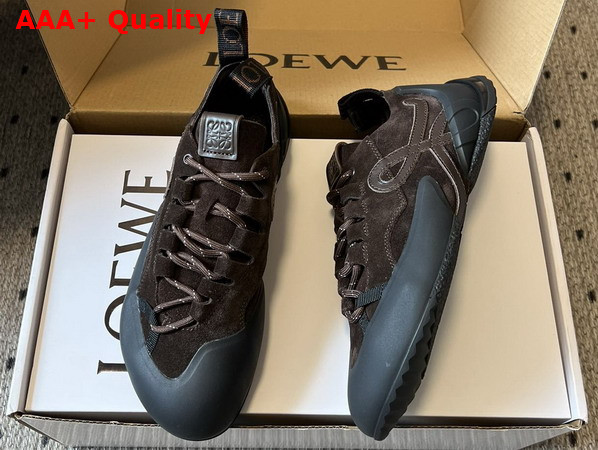 Loewe Grip Sneaker in Calfskin Suede Dark Brown Replica