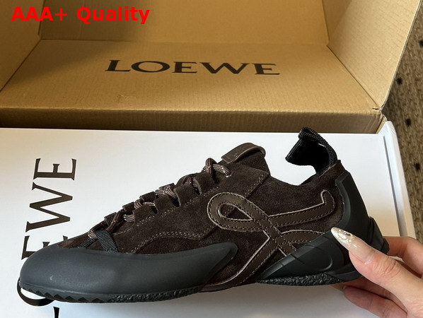 Loewe Grip Sneaker in Calfskin Suede Dark Brown Replica