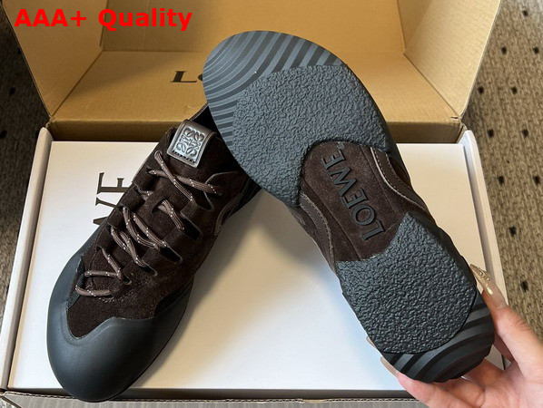 Loewe Grip Sneaker in Calfskin Suede Dark Brown Replica