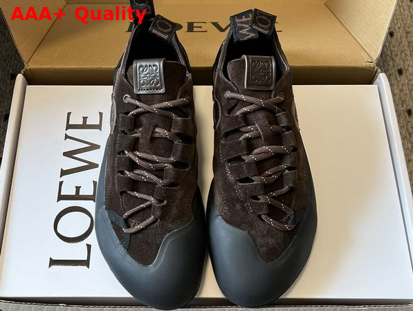 Loewe Grip Sneaker in Calfskin Suede Dark Brown Replica