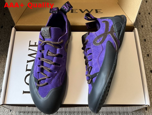 Loewe Grip Sneaker in Calfskin Suede Purple Brown Replica