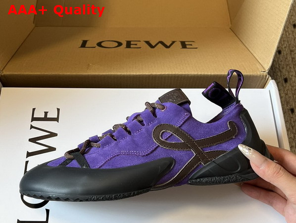 Loewe Grip Sneaker in Calfskin Suede Purple Brown Replica