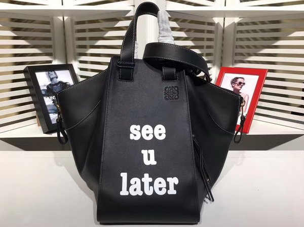 Loewe Hammock Bag Black Calfskin with Printing See U Later For Sale