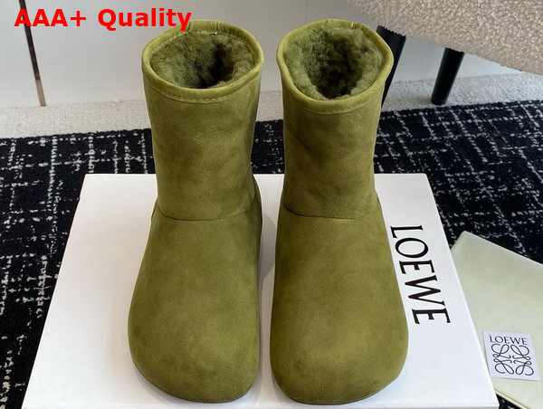 Loewe Lago Boot in Olive Green Suede and Shearling Replica