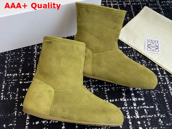 Loewe Lago Boot in Olive Green Suede and Shearling Replica