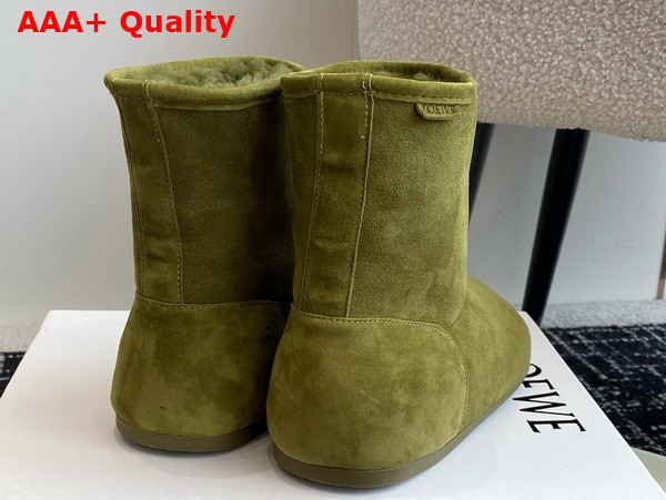 Loewe Lago Boot in Olive Green Suede and Shearling Replica
