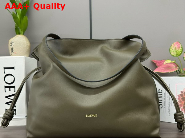 Loewe Large Flamenco Clutch in Dark Khaki Nappa Calfskin Replica