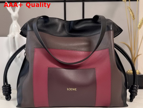 Loewe Large Flamenco Clutch in Nappa Calfskin Black and Burgundy Replica