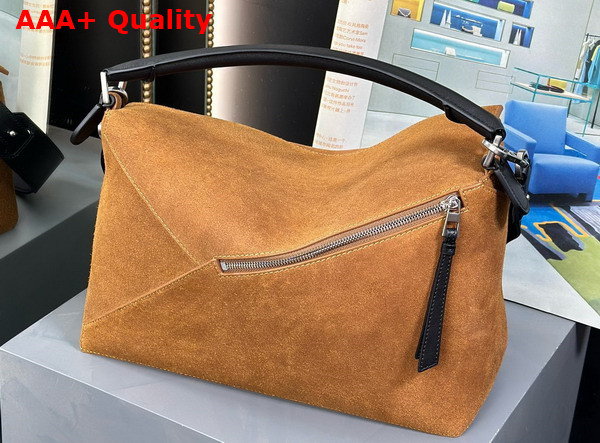 Loewe Large Puzzle Bag in Cognac Suede Calfskin Replica
