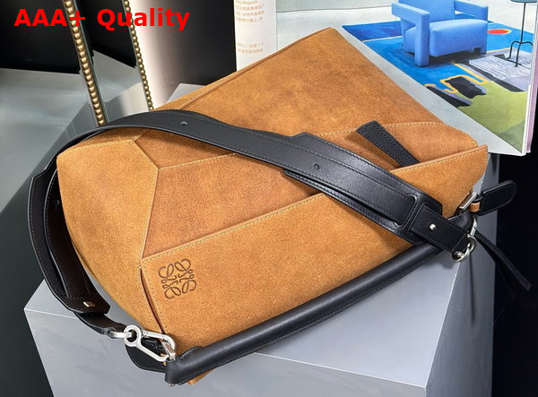 Loewe Large Puzzle Bag in Cognac Suede Calfskin Replica