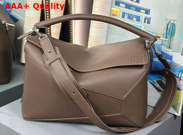 Loewe Large Puzzle Bag in Dark Cigar Grained Calfskin Replica