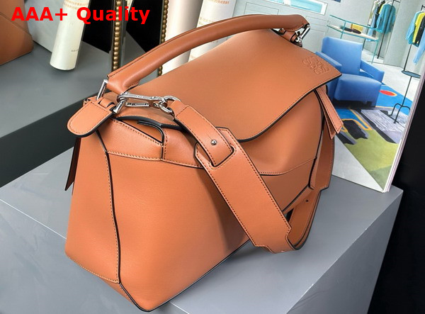 Loewe Large Puzzle Bag in Tan Shiny Calfskin Replica