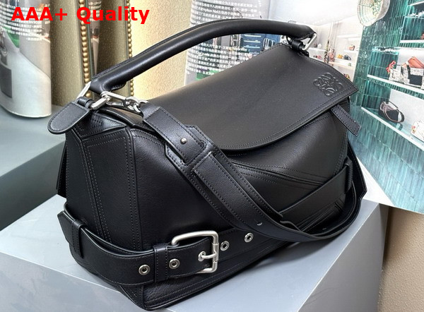 Loewe Large Puzzle Biker Bag in Shiny Calfskin Black Replica