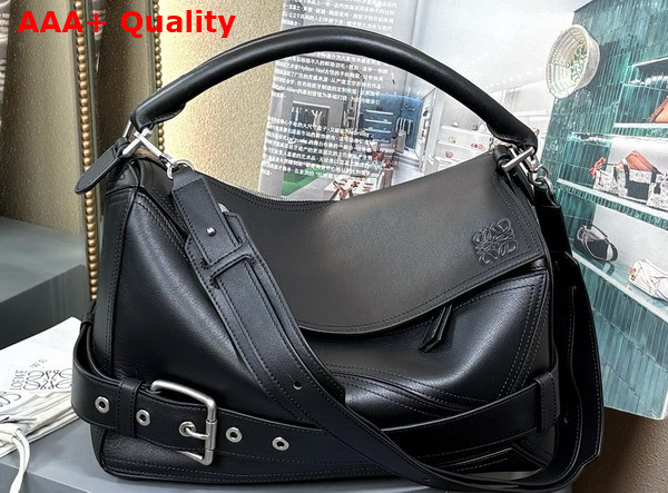 Loewe Large Puzzle Biker Bag in Shiny Calfskin Black Replica