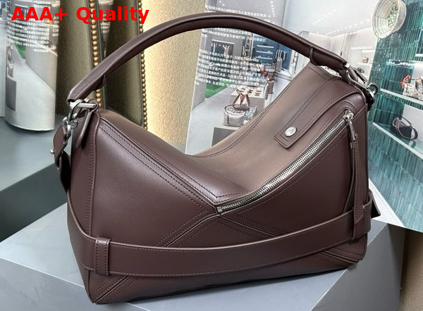 Loewe Large Puzzle Biker Bag in Shiny Calfskin Dark Brownie Replica