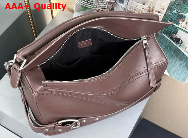 Loewe Large Puzzle Biker Bag in Shiny Calfskin Dark Brownie Replica