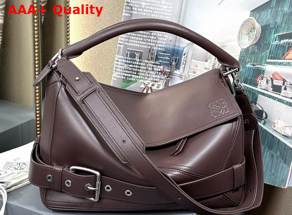 Loewe Large Puzzle Biker Bag in Shiny Calfskin Dark Brownie Replica