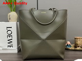 Loewe Large Puzzle Fold Tote in Shiny Calfskin Dark Khaki Replica