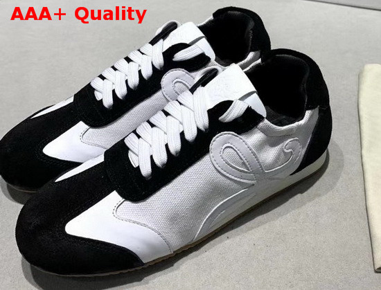 Loewe Linen Ballet Runner White Linen and Black Suede Leather Replica