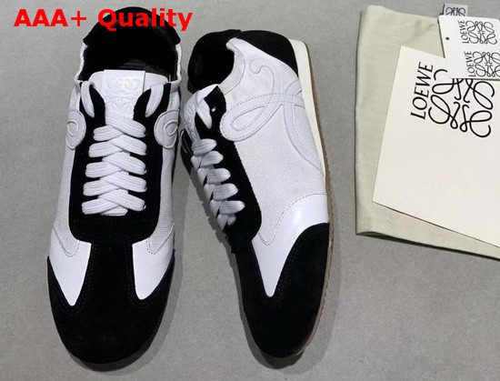 Loewe Linen Ballet Runner White Linen and Black Suede Leather Replica