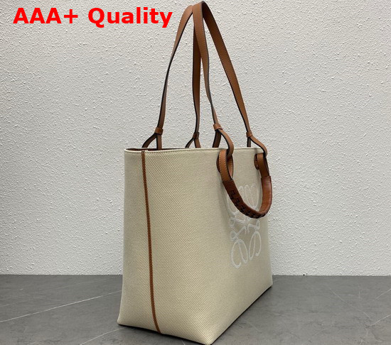 Loewe Medium Anagram Tote Bag in Jacquard and Calfskin Ecru Tan Replica