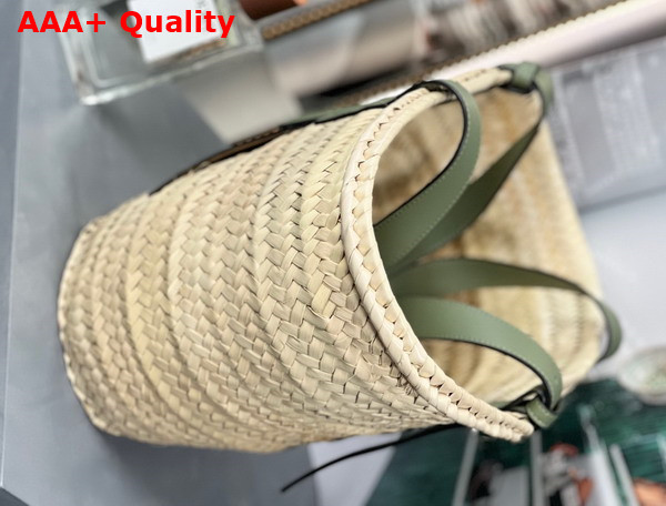 Loewe Medium Basket Bag in Palm Leaf and Calfskin Natural Green Replica