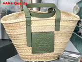 Loewe Medium Basket Bag in Palm Leaf and Calfskin Natural Green Replica