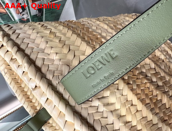 Loewe Medium Basket Bag in Palm Leaf and Calfskin Natural Green Replica